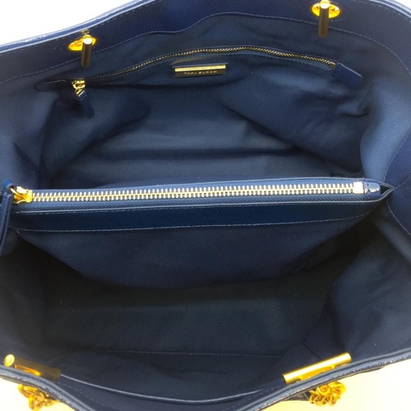 Tory Burch 3x Compartment Blue/Gold Velvet Tote - Picture 4 of 8